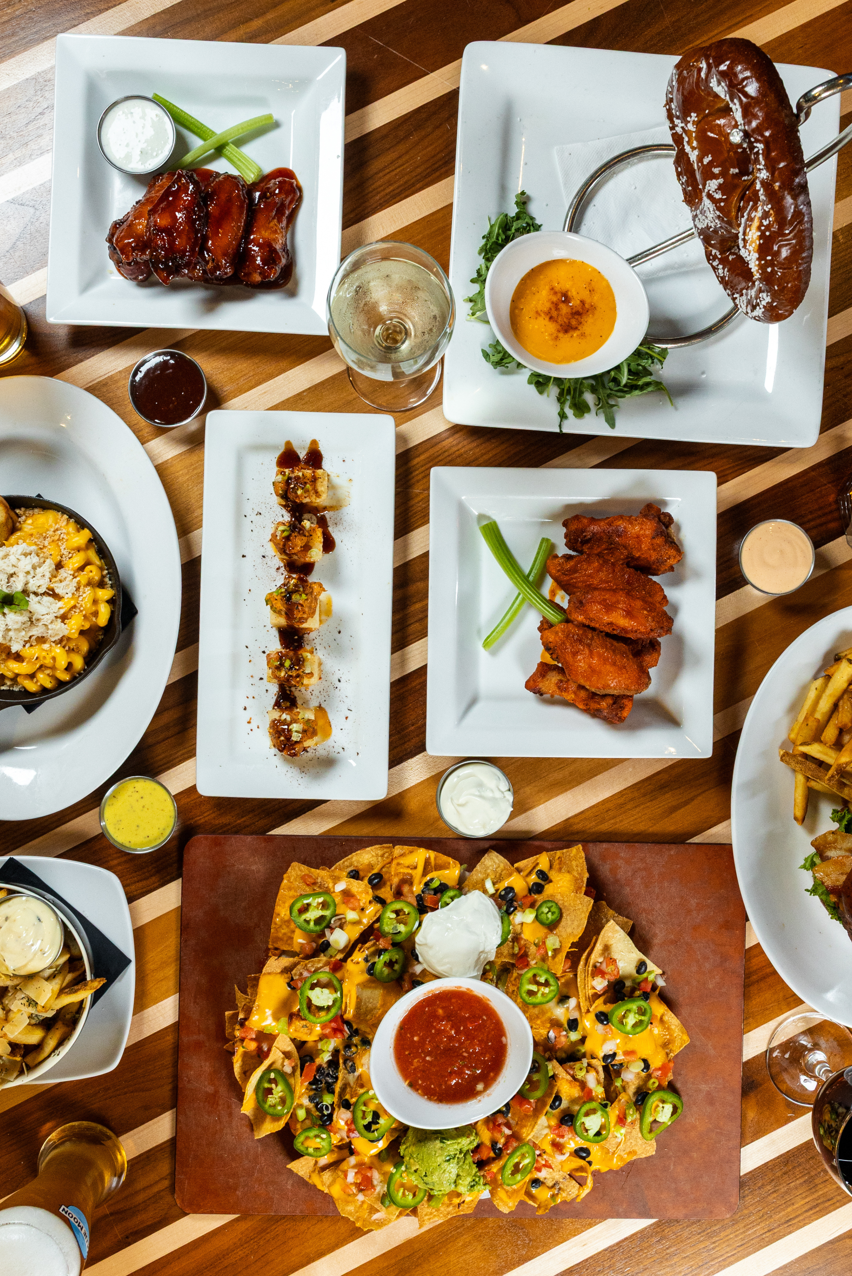 Appetizer line up at Waterside District in Norfolk
