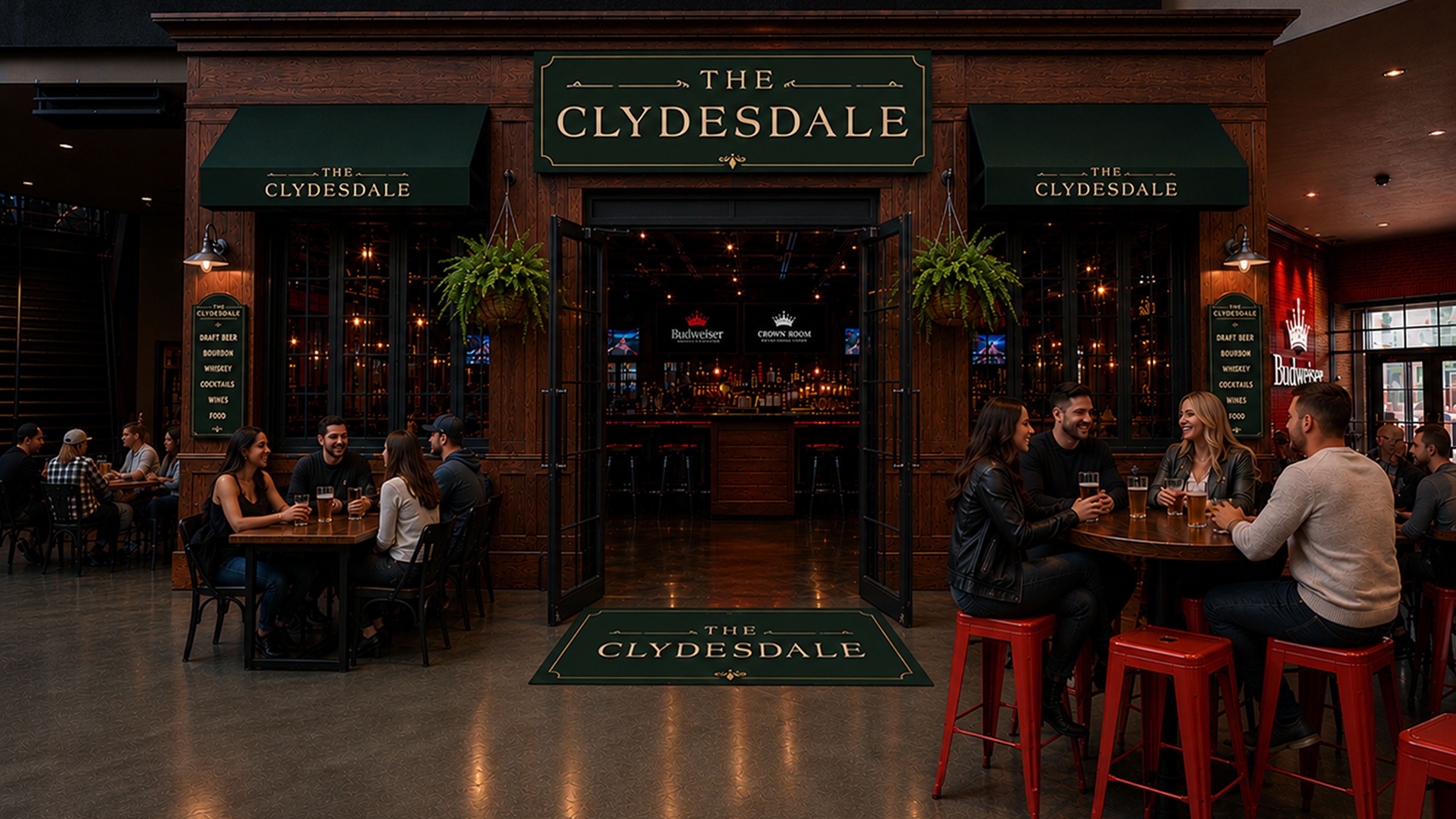 AI generated image of guests dining at The Clydesdale tavern restaurant.