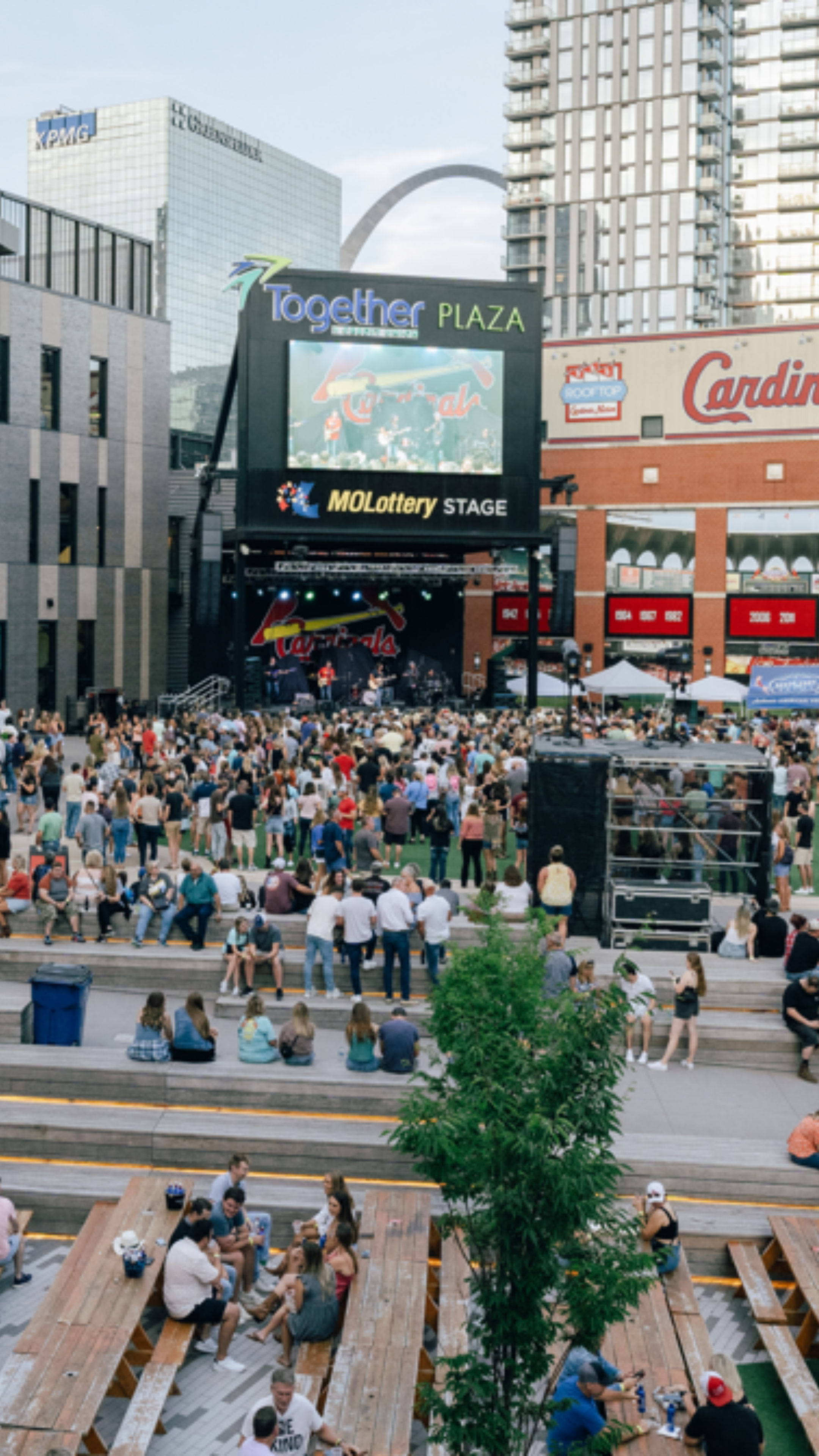 The plaza at ballpark Village on an event day