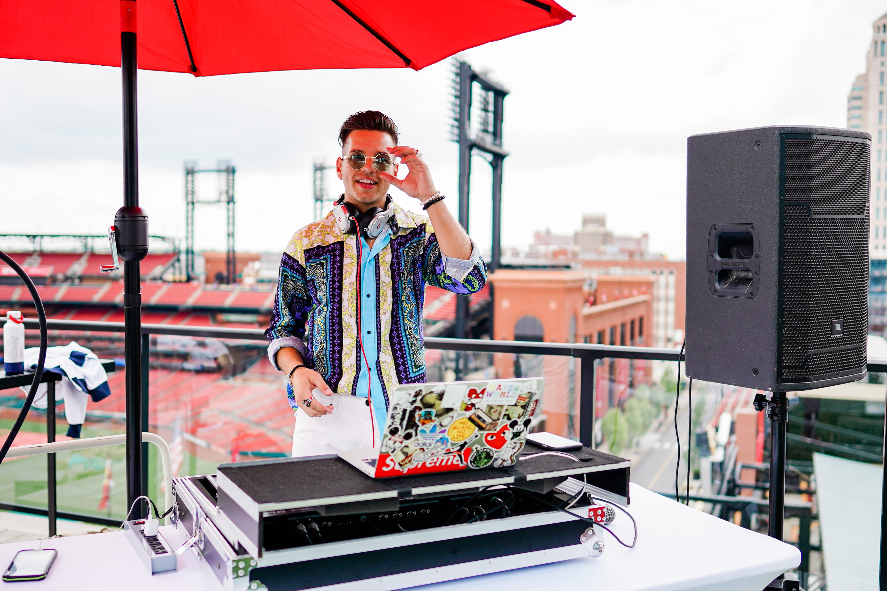 DJ playing outdoors at One Cardinal Way