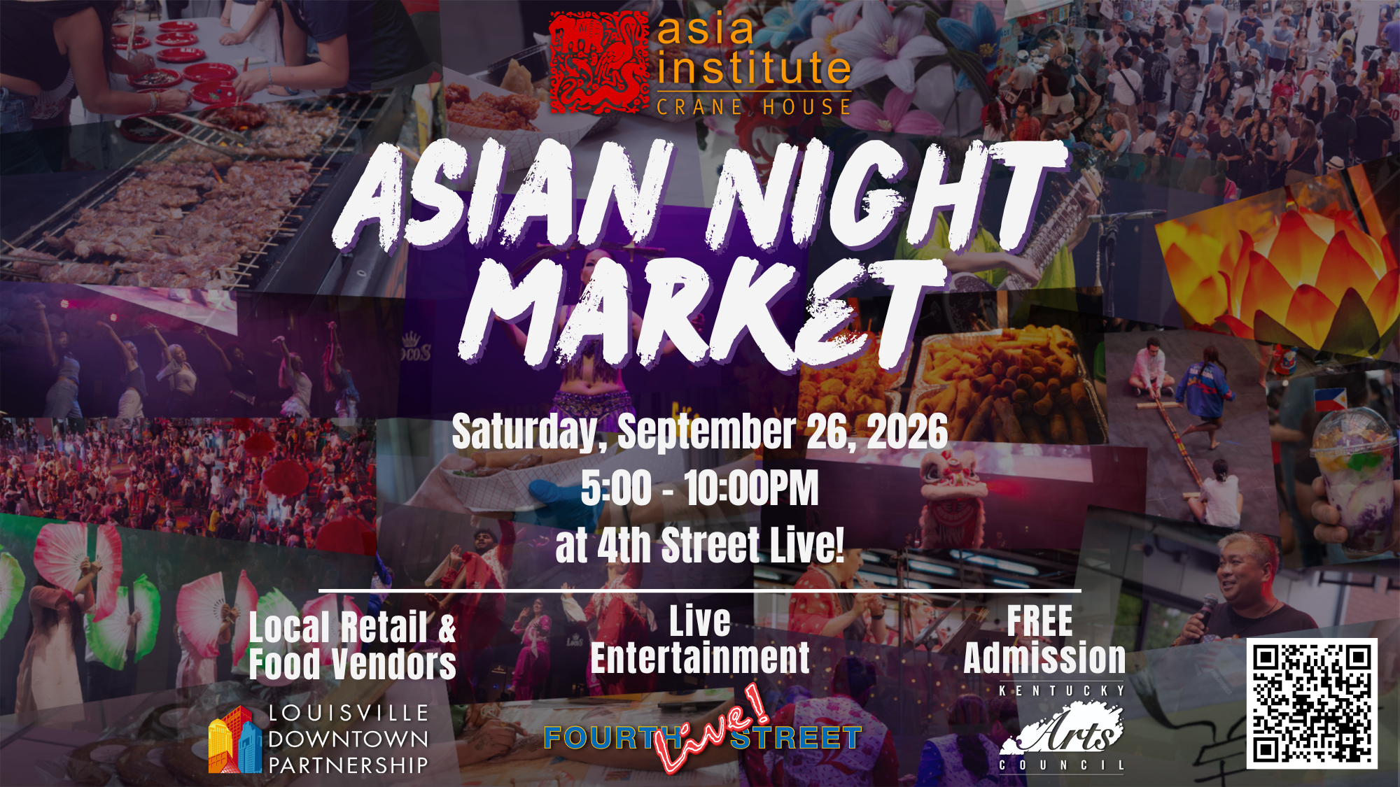 A graphic for the Asian Night market with a collage of pics from past events.
