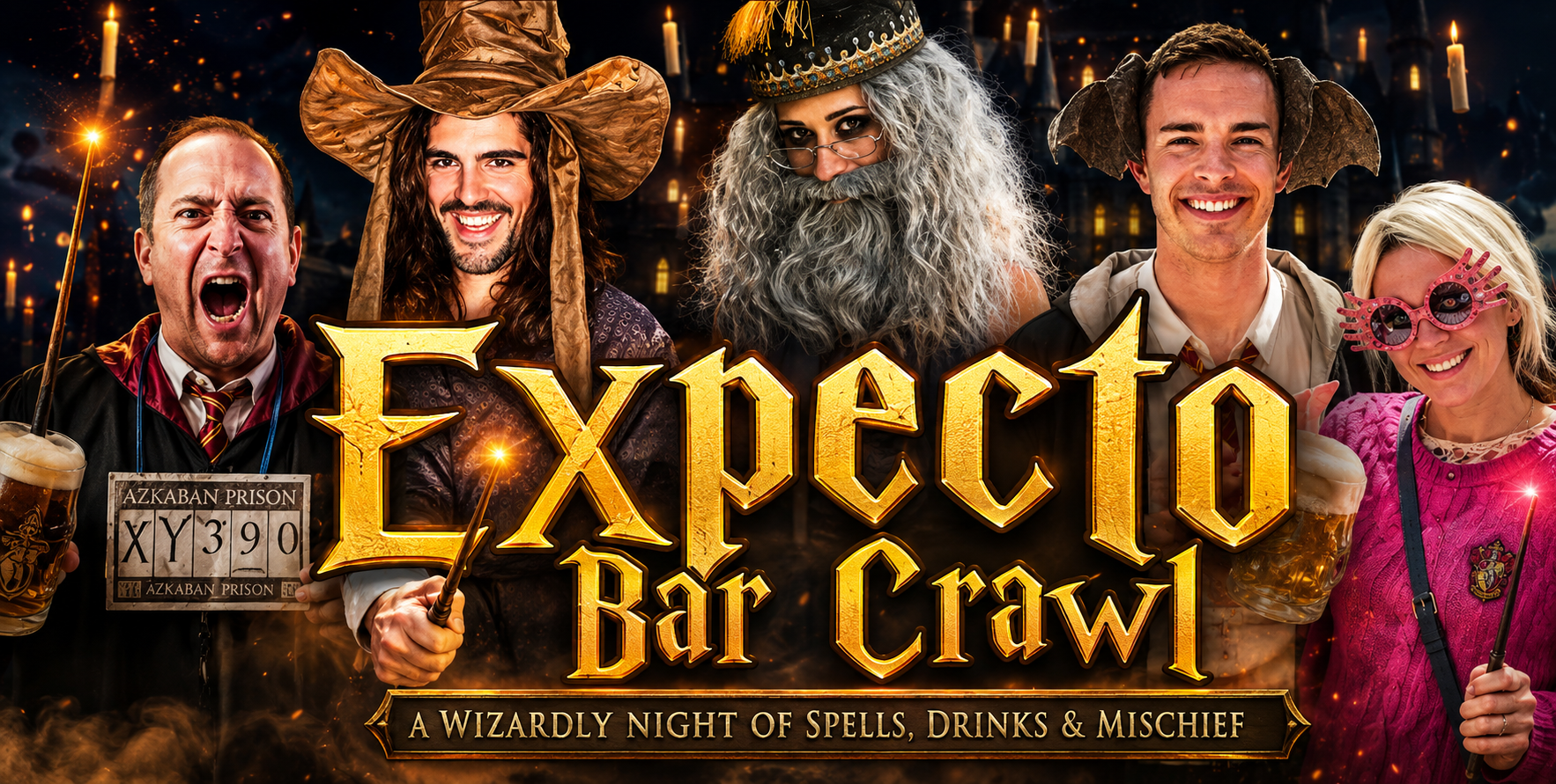 A graphic for the Expecto Bar Crawl.