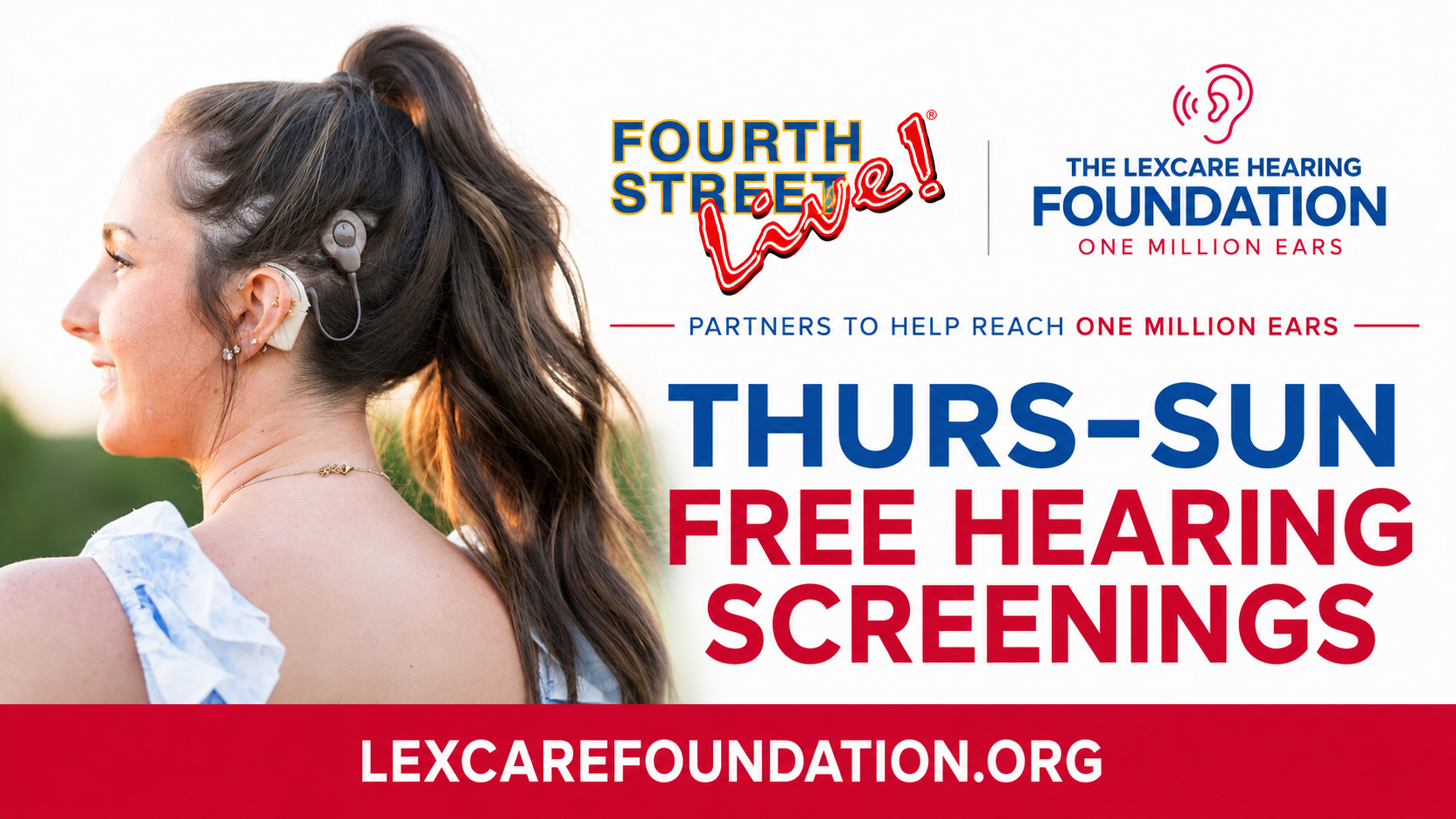 A graphic for the Heroes Tour with an image of a woman on the front with a hearing aid.