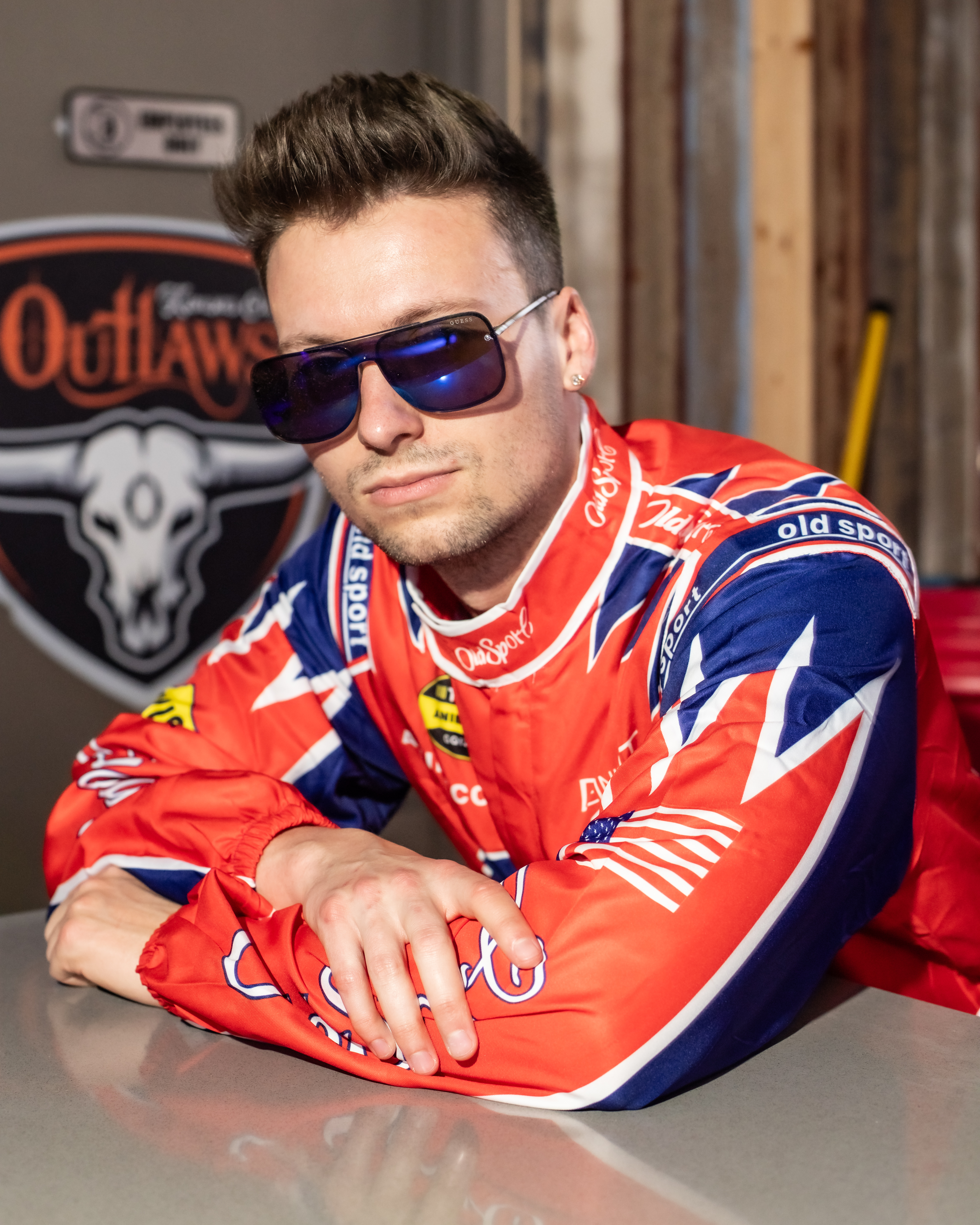 Male PBR bartender in racing attire