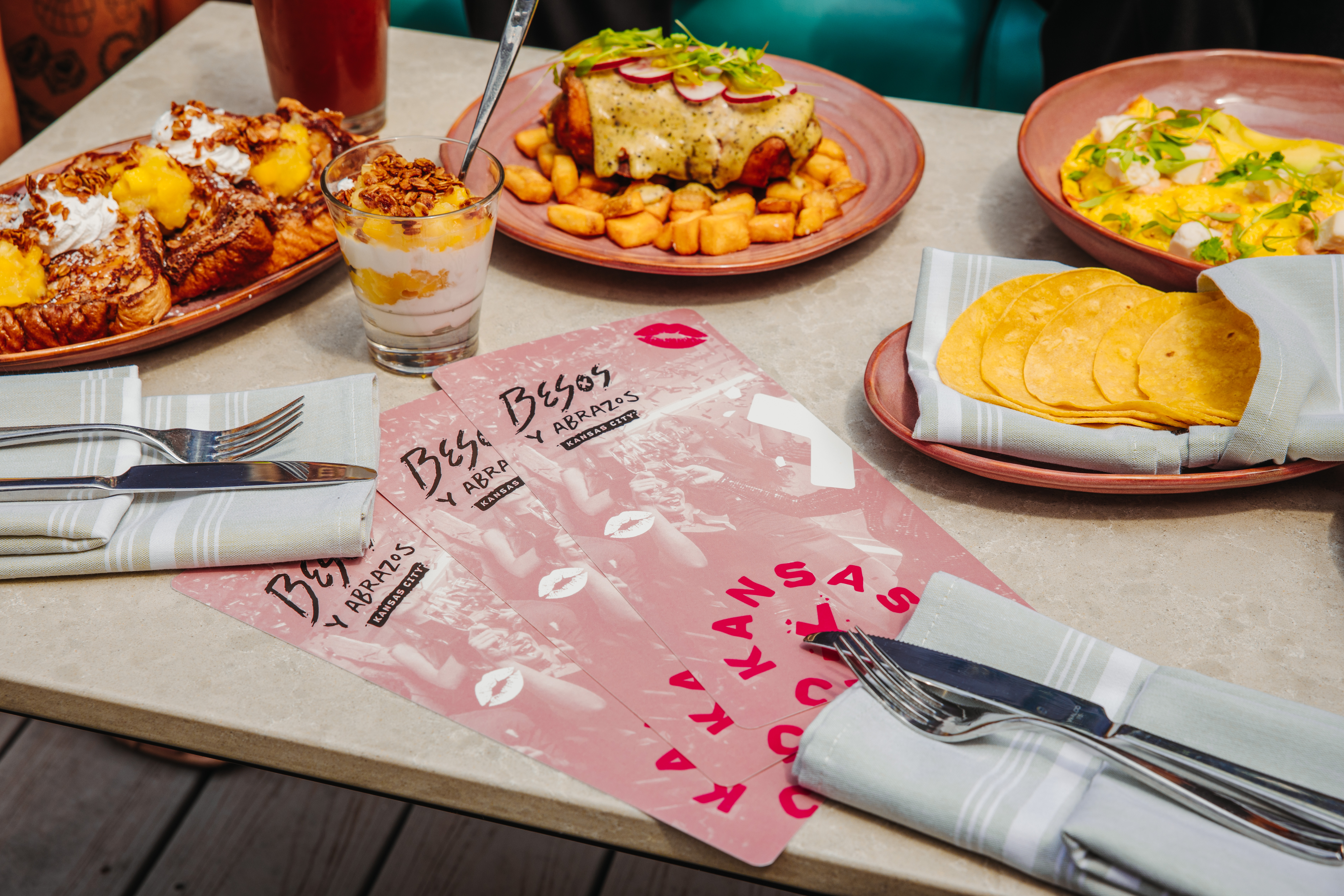 A table set with brunch food at Besos.