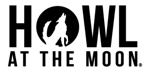 Howl at the Moon black text logo with wolf.
