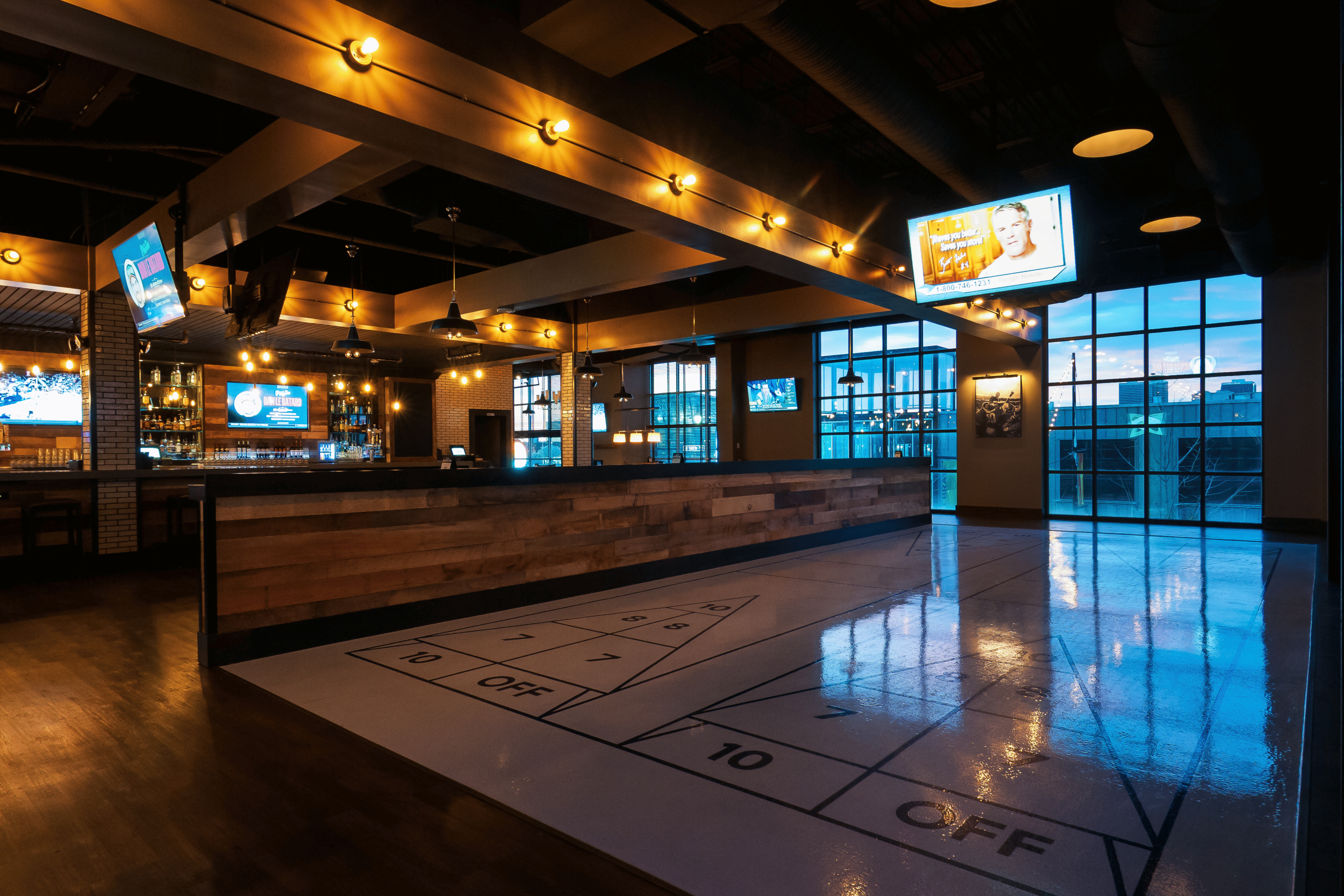 Shuffleboard floor at No Other Pub