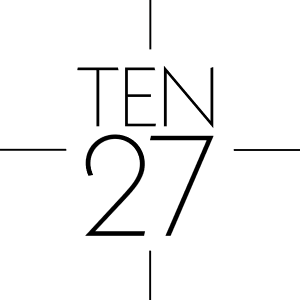 Ten 27 stacked black text logo.