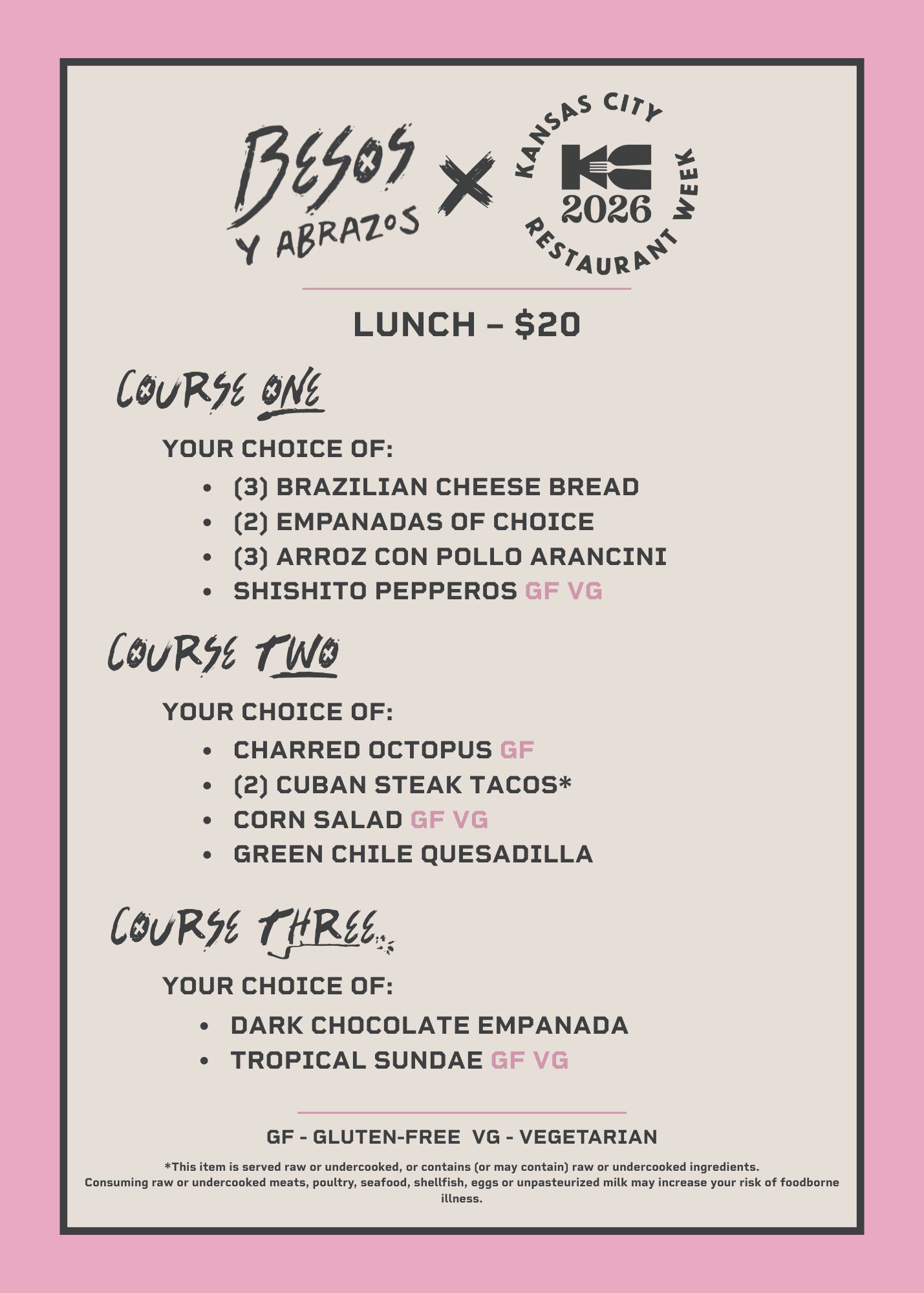 Besos Restaurant Week Lunch Menu