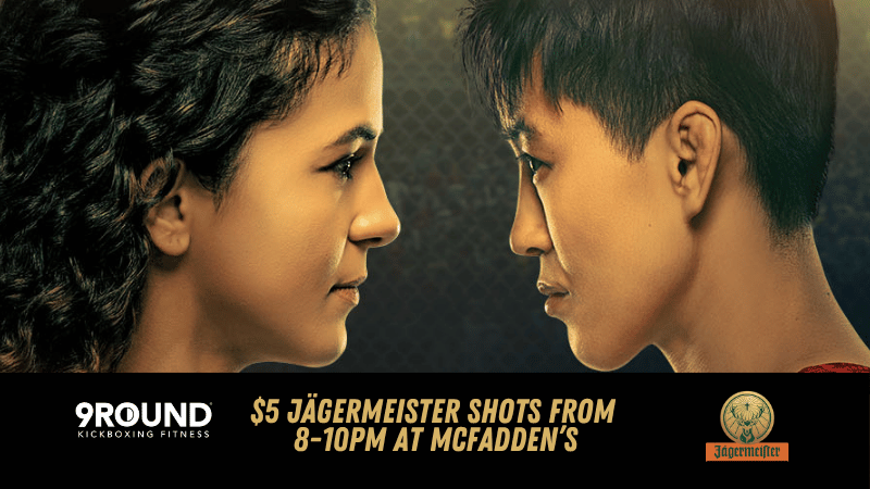 Two women facing each other $5 jagermeister shots at McFadden's from 8PM to 10PM