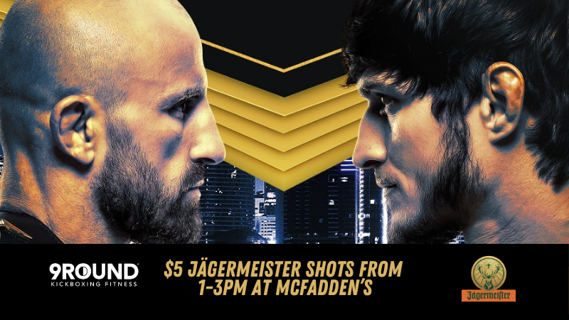 ufc 333 $5 jagermeiester shots at mcfaddens from 1-3PM Two men facing each other