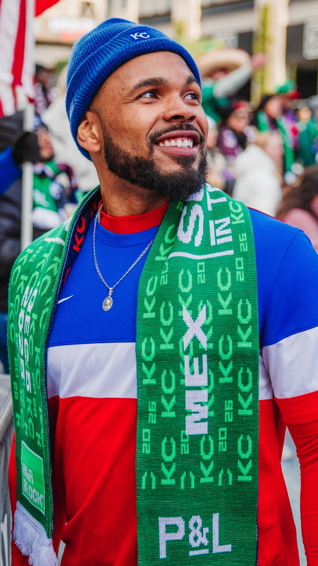 Soccer in the City scarf at World Cup watch party.