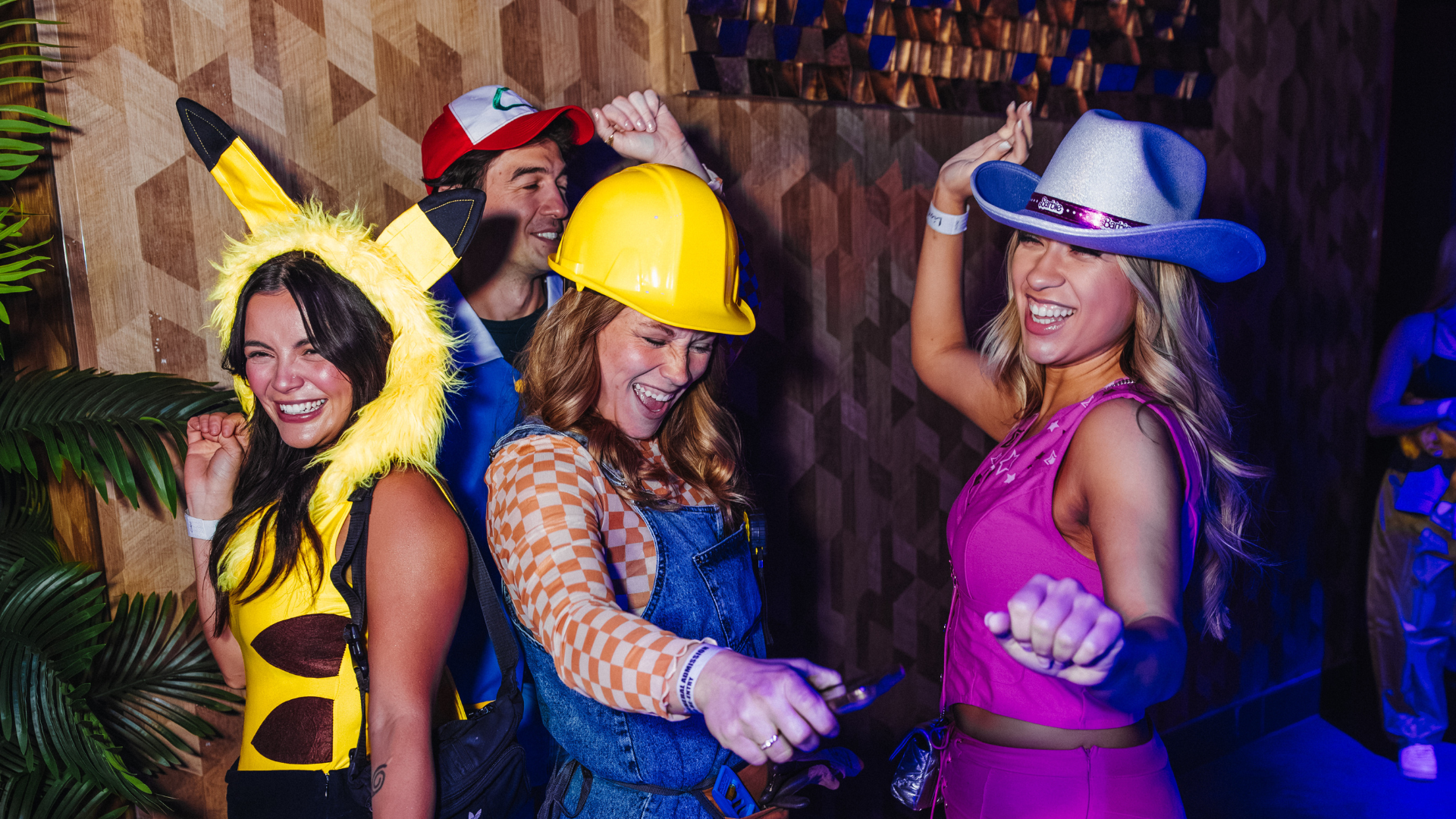 Group at Mosaic during End of Days, dressed as Pikachu, Barbie, and Bob the Builder