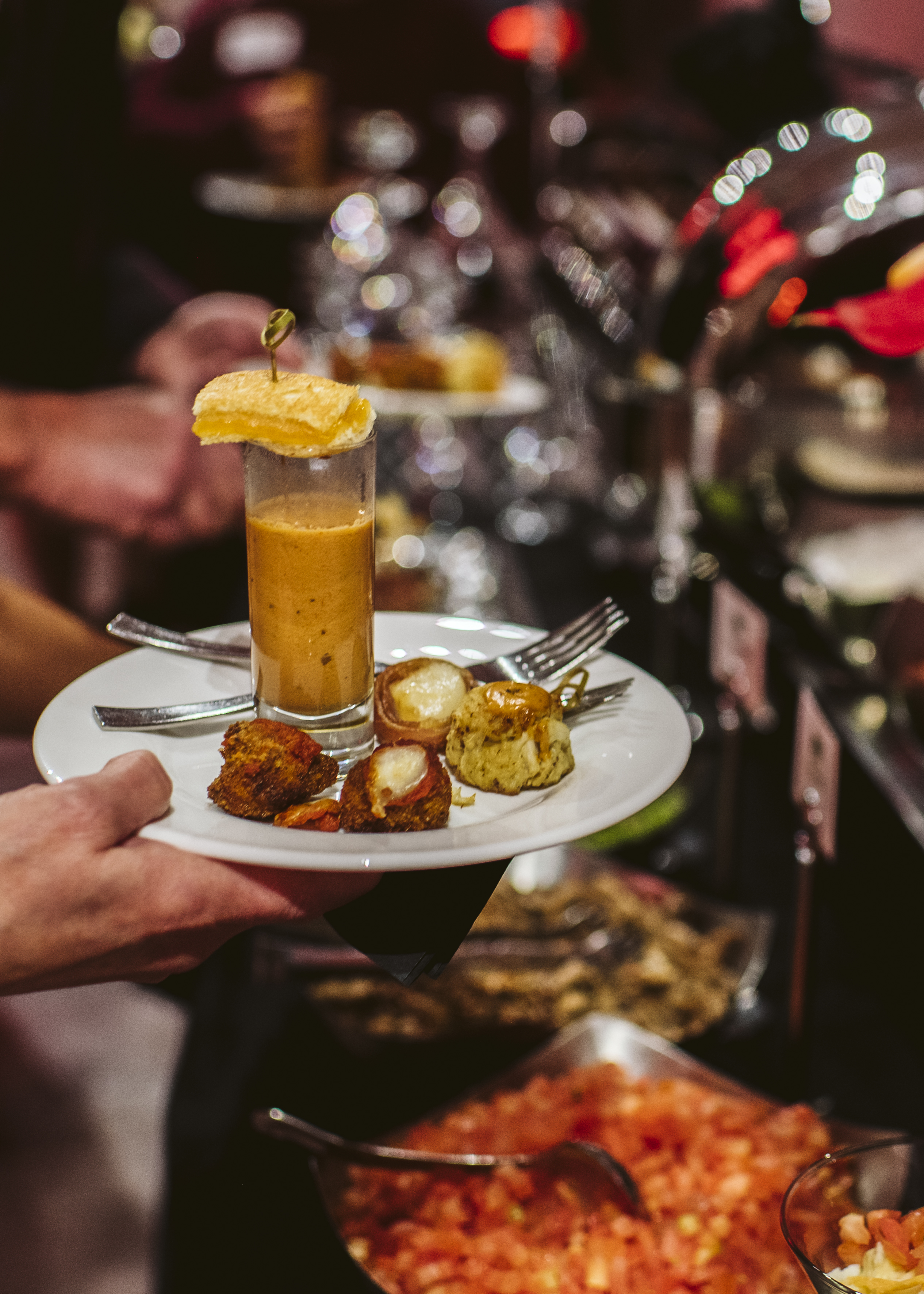Catering spread inside the Kill Devil Club.