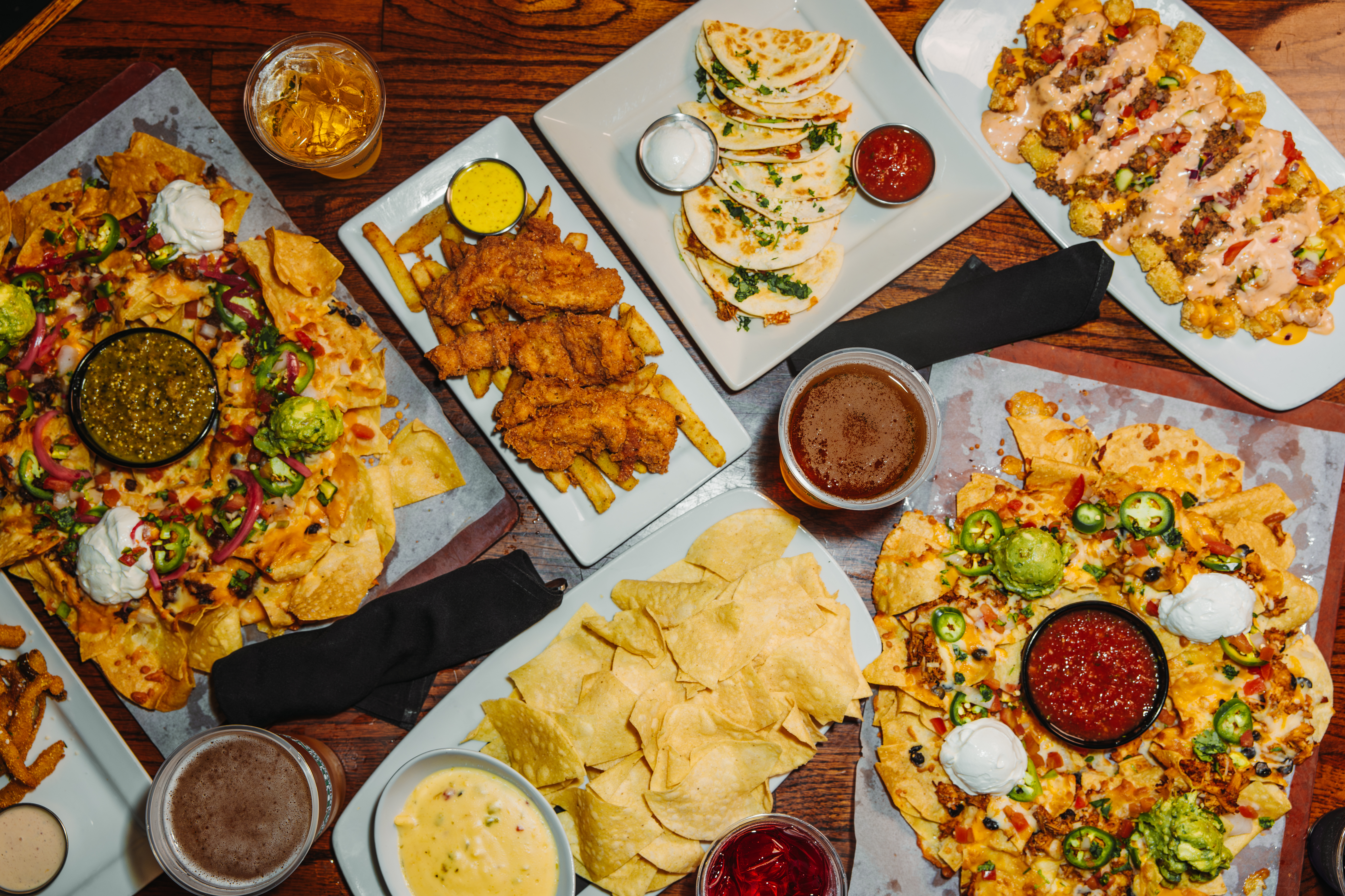 Bar food spread on a table at McFadden's.