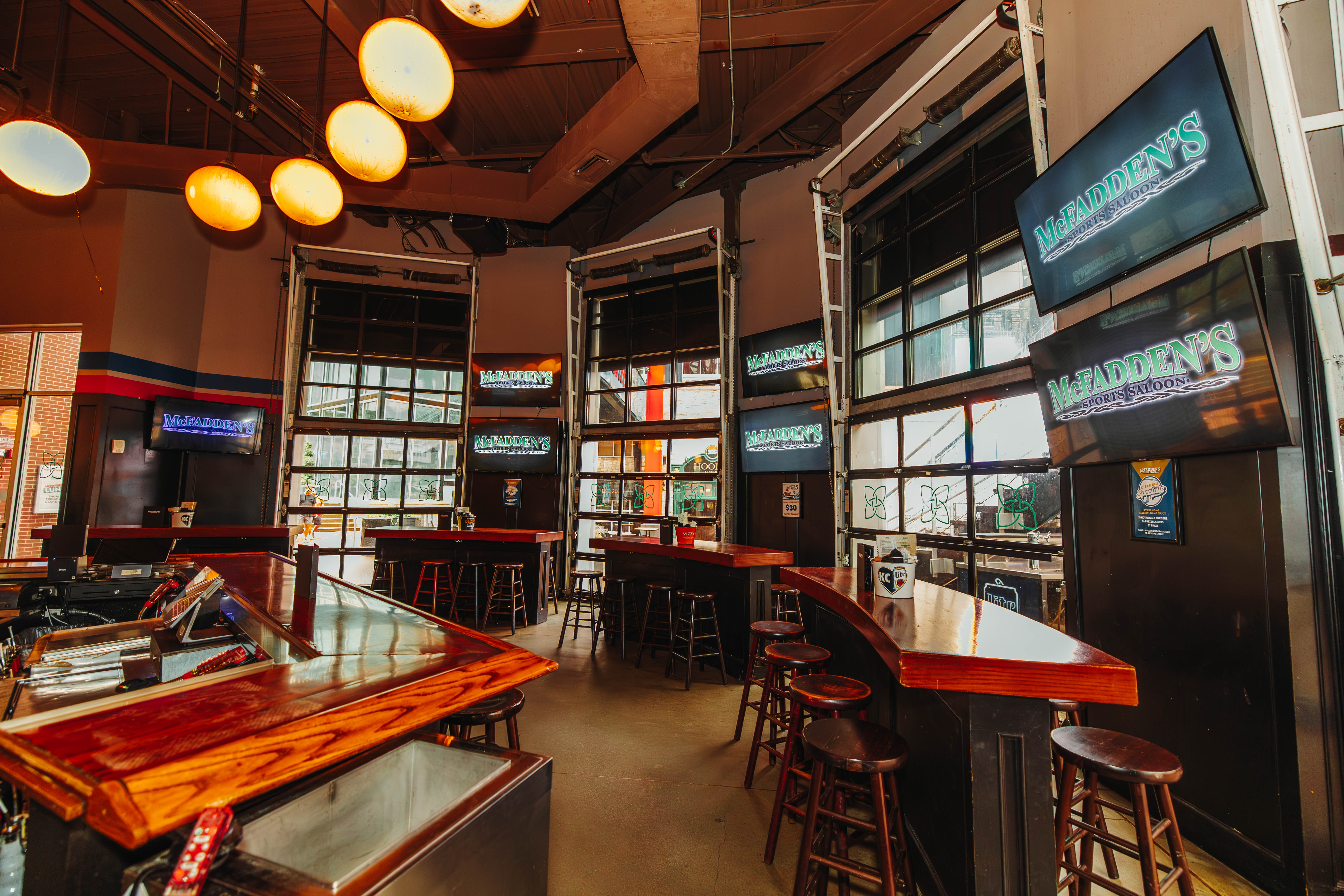 HD TVs and bar seating at McFadden's.