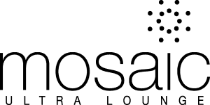 Mosiac Ultra Lounge black text logo with dot burst above letter i.