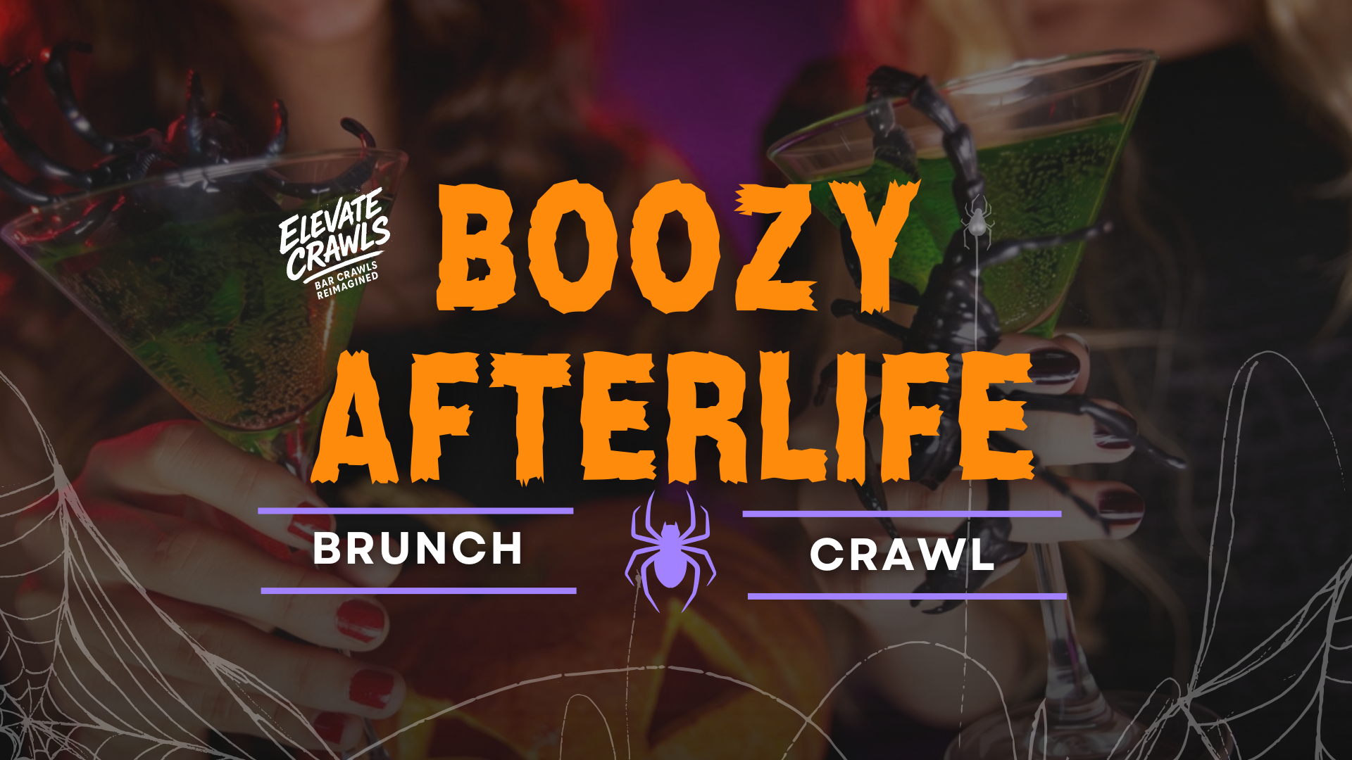 Boozy Afterlife Brunch Crawl by Elevate Crawls - Picture of two girls drinking halloween cocktails 