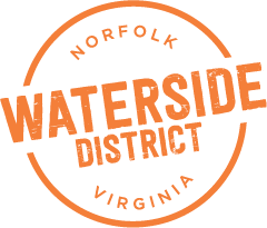 Waterside District circular orange text logo