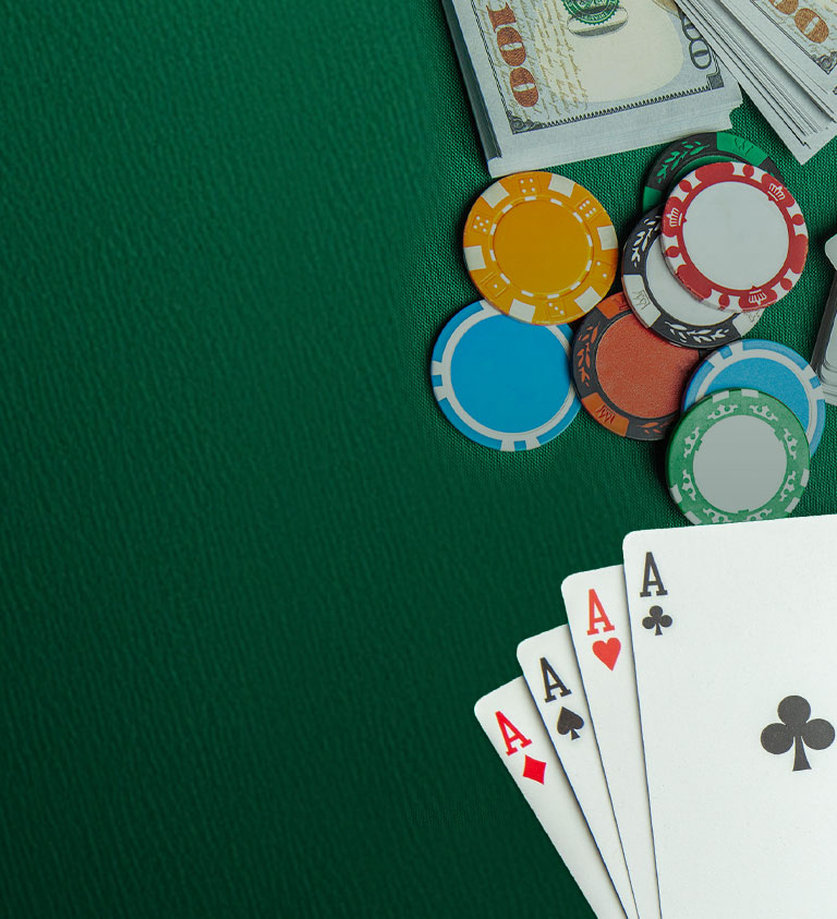 green background with cards and playing chips