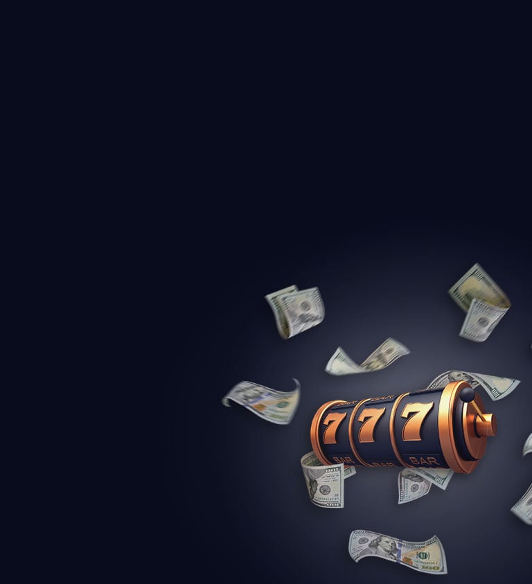 black screen with slot machine pull and money raining down