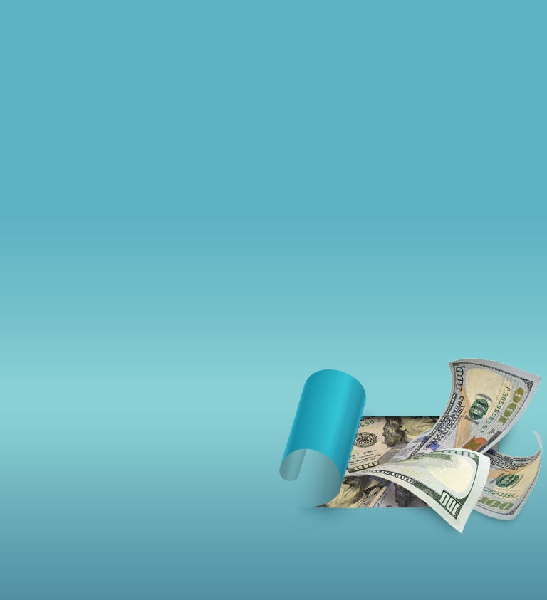 blue background with pull tab and money