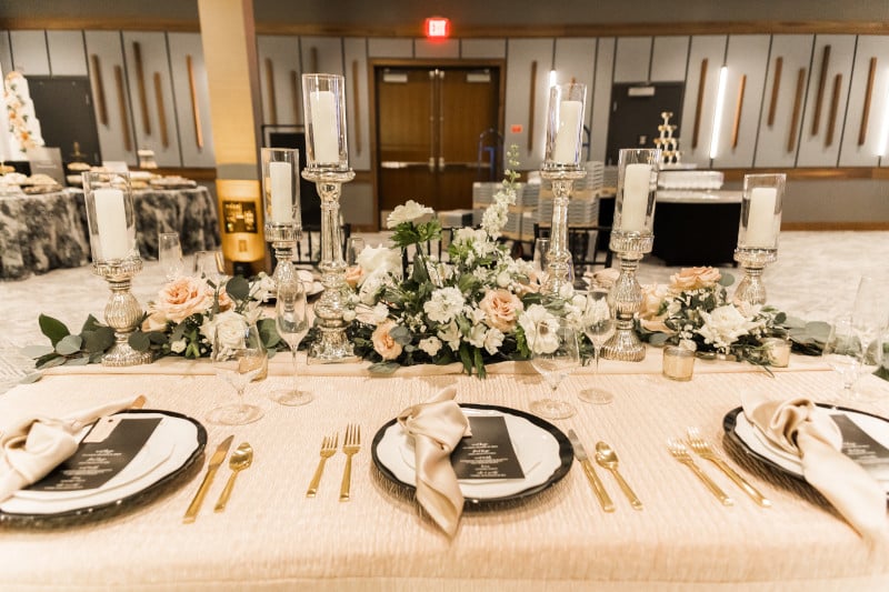 table decorated and set for a special event