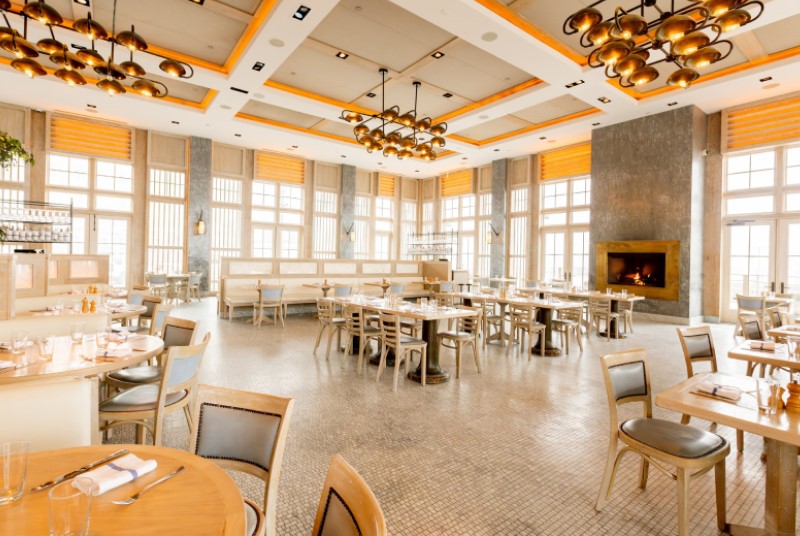 Dining room with fireplace at Avenue restaurant in Long Branch, NJ.