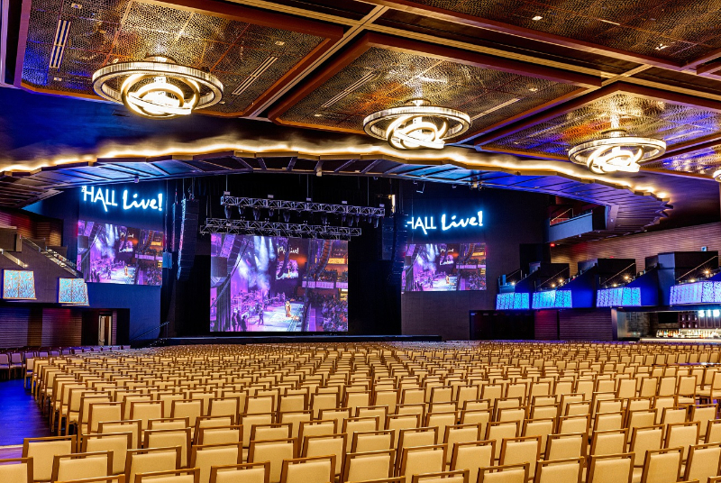 The HALL at Live! set up for a large gathering with stage