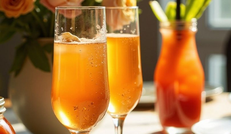 image of mimosas and a bloody mary on a brunch table