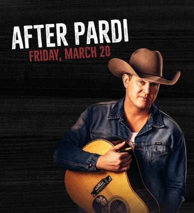 a wooden background with a photo of a man holding a guitar. text reads AFTER PARDI FRIDAY, MARCH 20