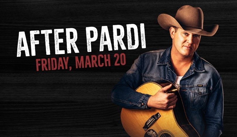 a wooden background with a photo of a man holding a guitar. text reads AFTER PARDI FRIDAY, MARCH 20