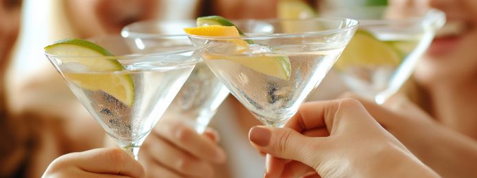 image of people clinking martini glasses together