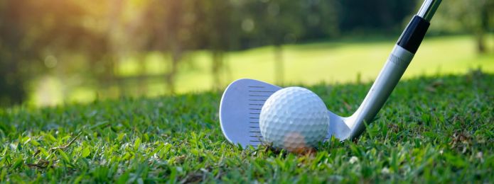 image of a golf club and golf ball on grass