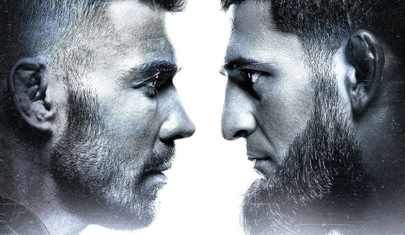 black & white image of two men standing face to face