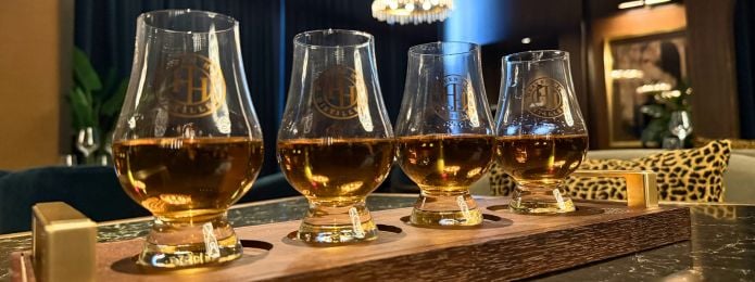 image of a bourbon flight at the prime rib louisiana