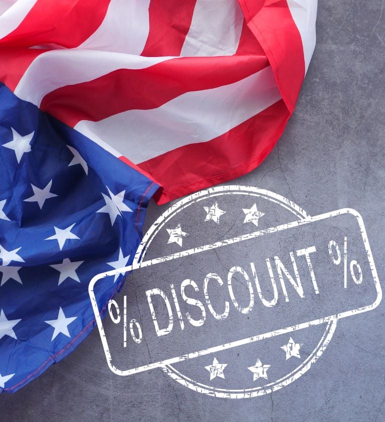 partial image of an American Flag with a discount slug