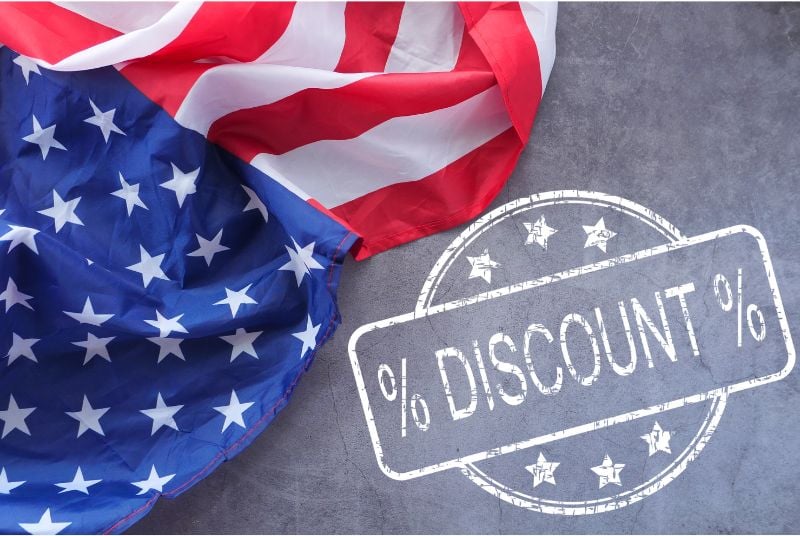 partial image of an American Flag with a discount slug