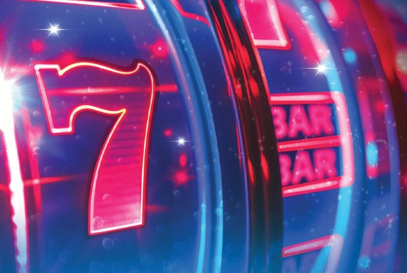 Glowing blue and red slot machine
