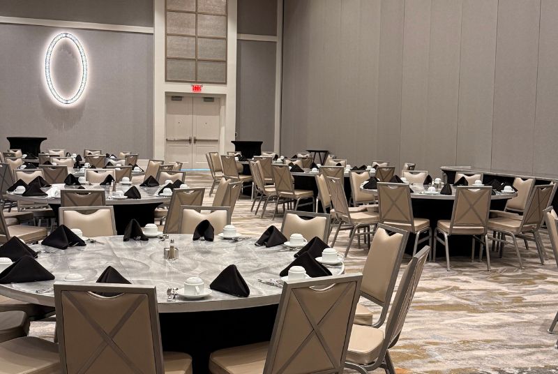 Event Center divided into section A with tables set up