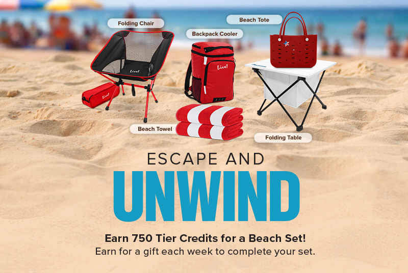 Beach chair, towel, table and cooler