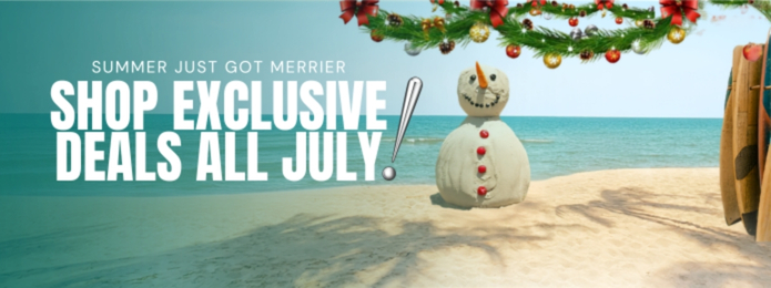 Sunny beach with Christmas decor