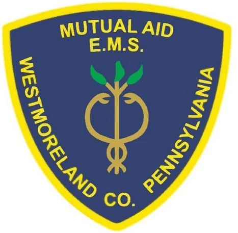 Blue and yellow Mutual Aid EMS logo with transparent background