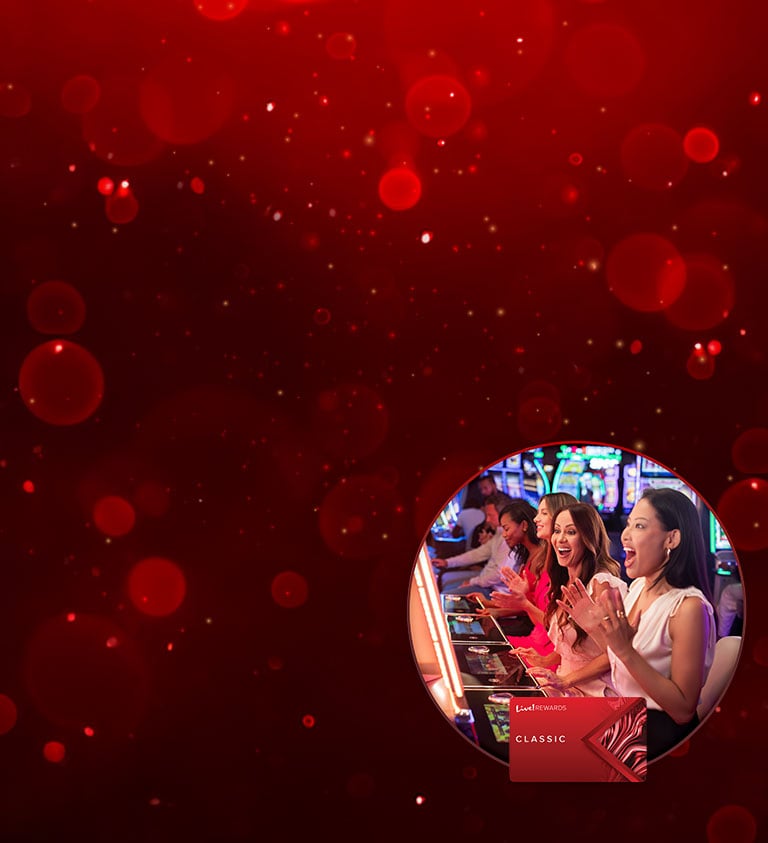 red background with small image of slots players smiling