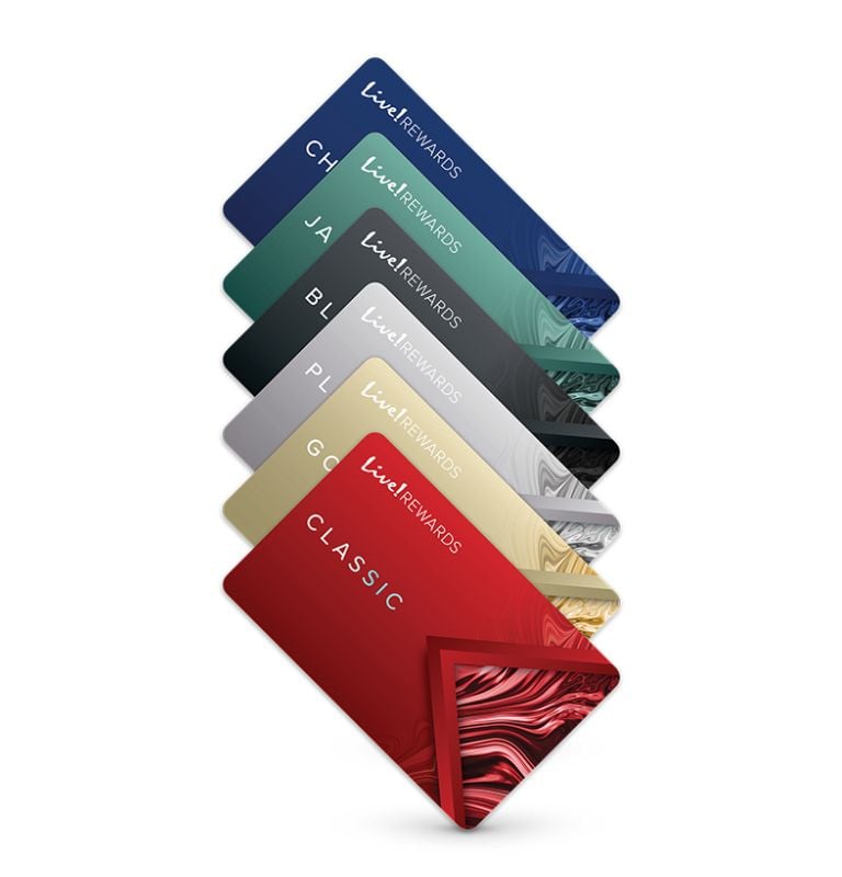 All the Live! Rewards cards fanned out on an angle