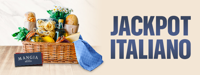 mangia gift card and gift basket on a neutral background