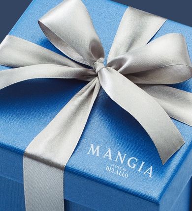 blue wrapped mangia present 