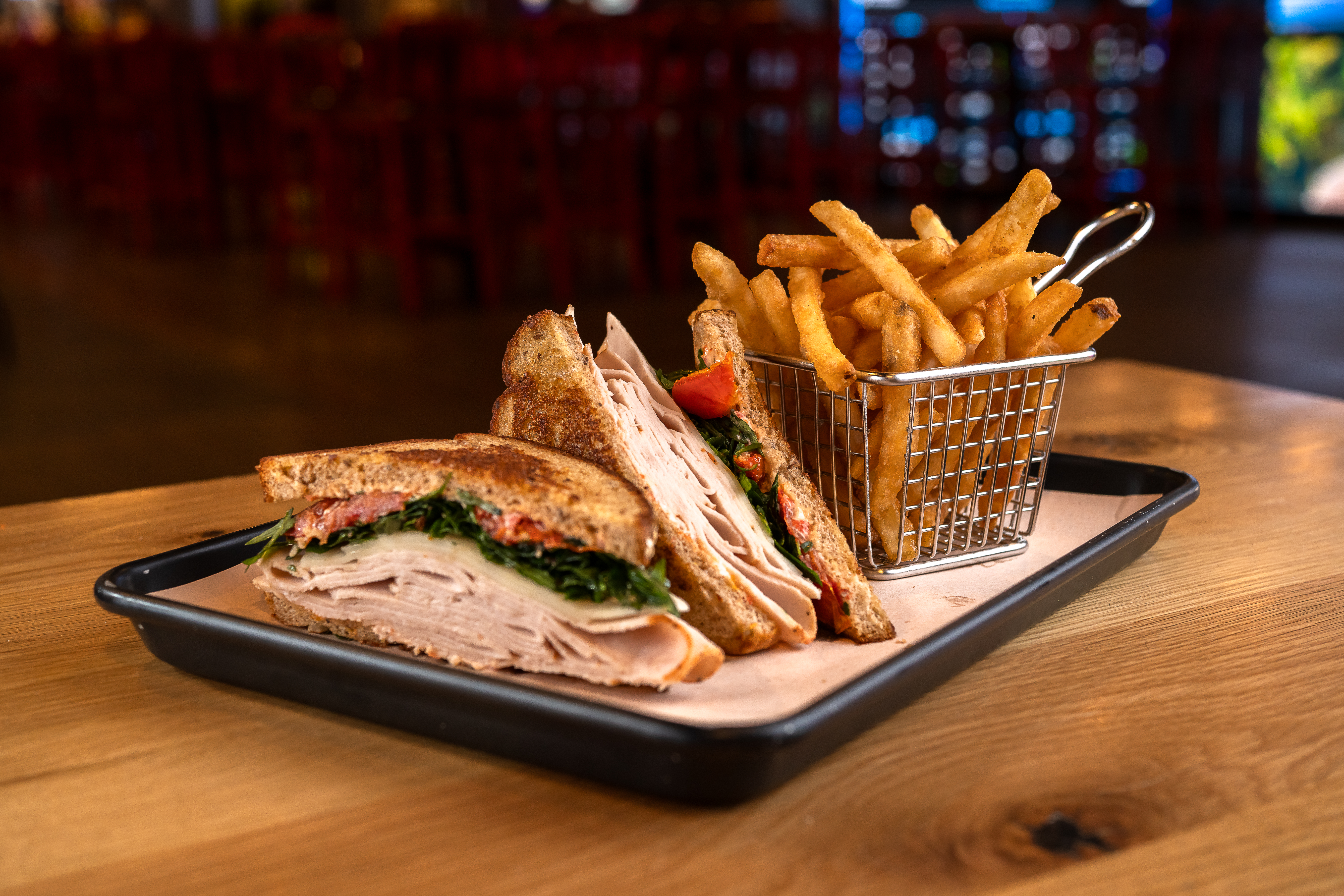 turkey sandwich with a side of fries