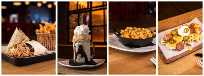 Lobster mac and cheese, Twix Milkshake, Pierogi Nachos, and a chicken fajita wrap