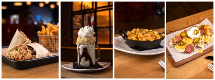 Lobster mac and cheese, Twix Milkshake, Pierogi Nachos, and a chicken fajita wrap